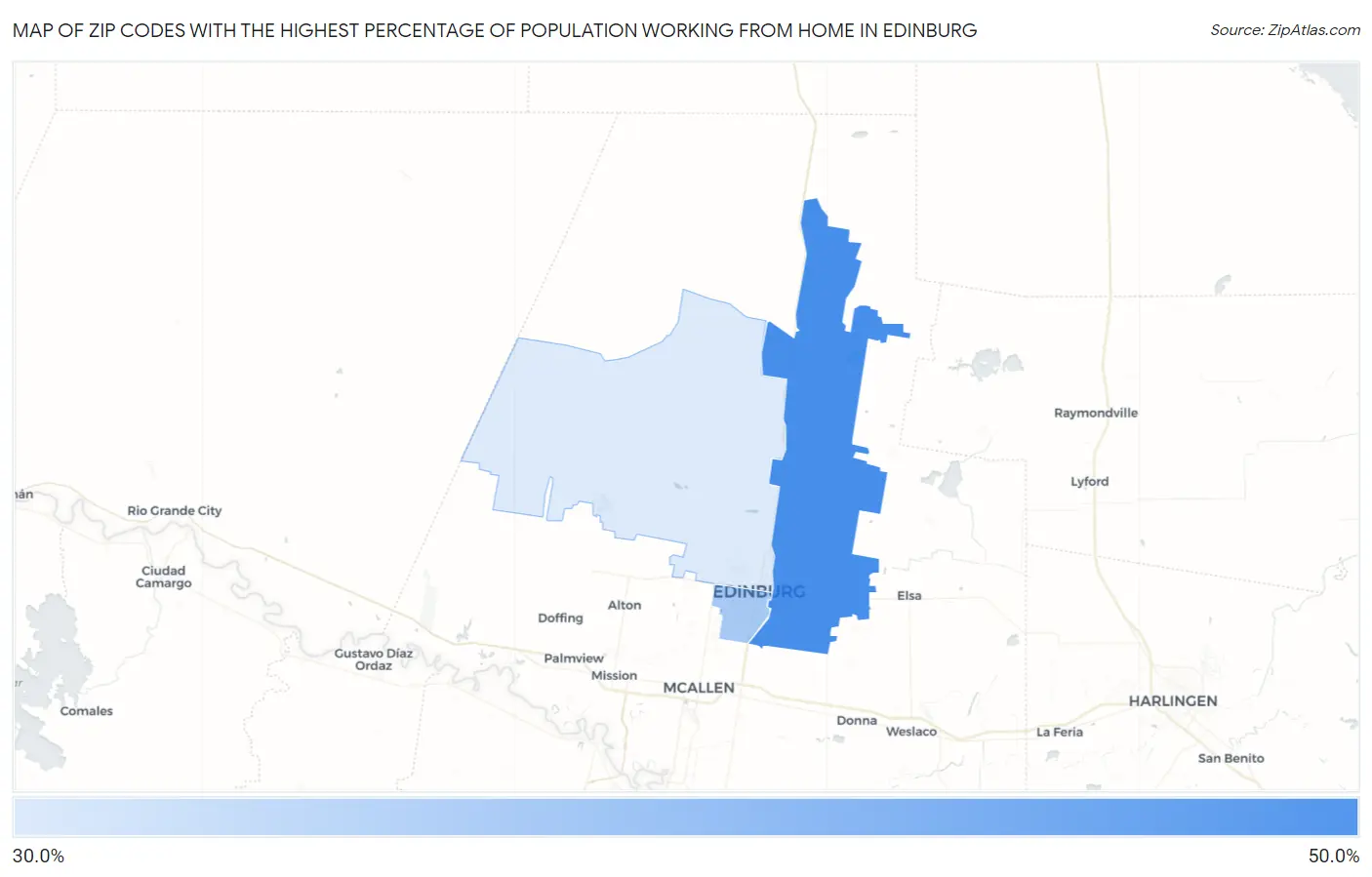 Zip Codes with the Highest Percentage of Population Working from Home in Edinburg Map