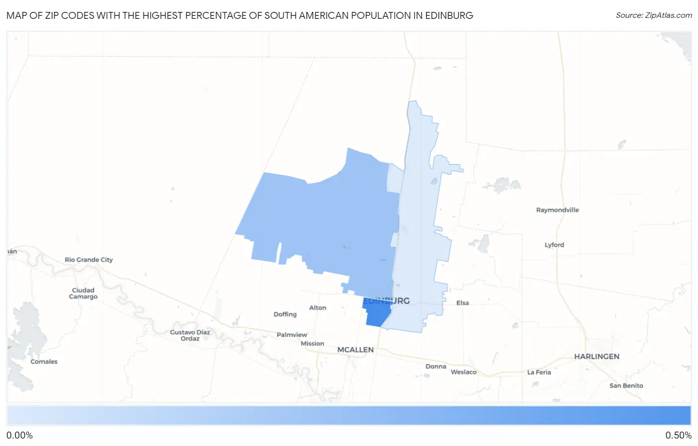 Zip Codes with the Highest Percentage of South American Population in Edinburg Map