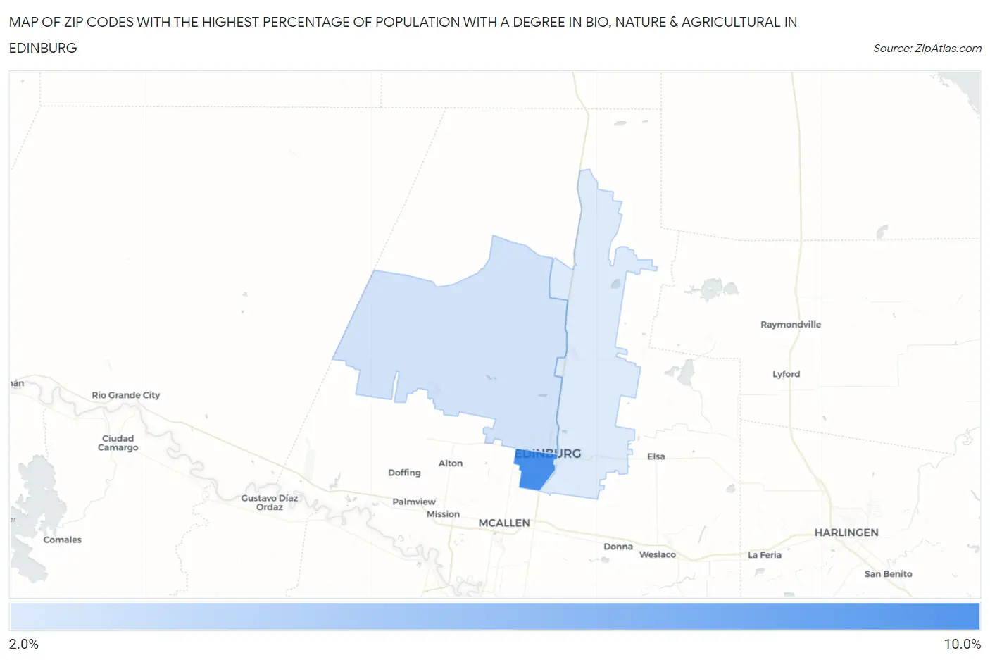 Zip Codes with the Highest Percentage of Population with a Degree in Bio, Nature & Agricultural in Edinburg Map
