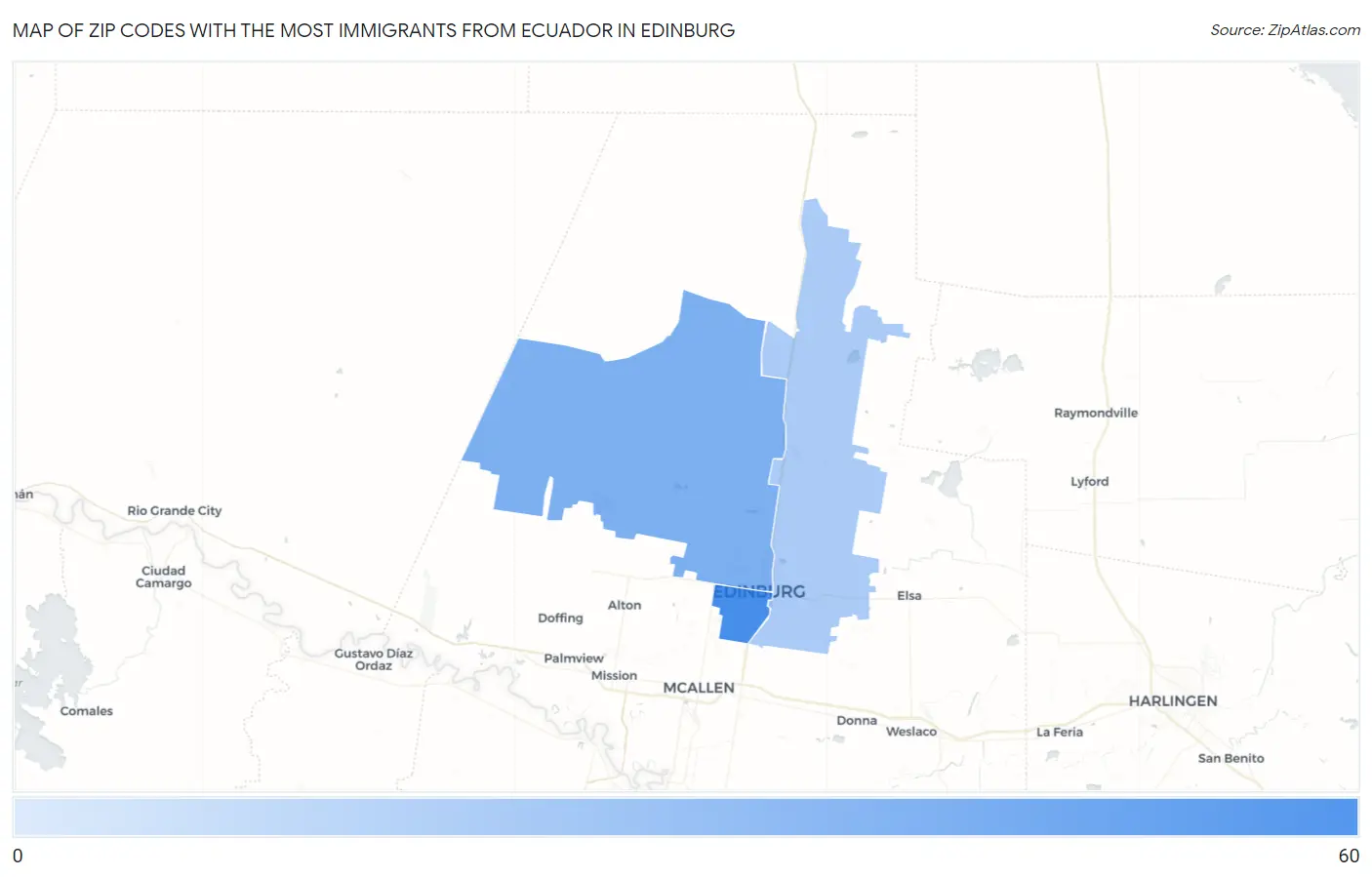 Zip Codes with the Most Immigrants from Ecuador in Edinburg Map