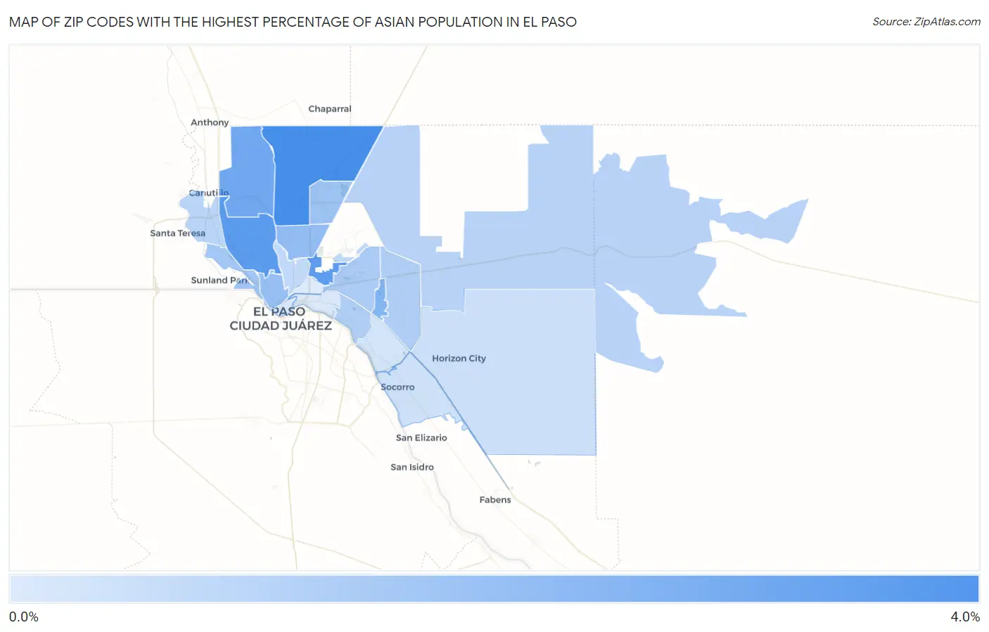 Zip Codes with the Highest Percentage of Asian Population in El Paso Map