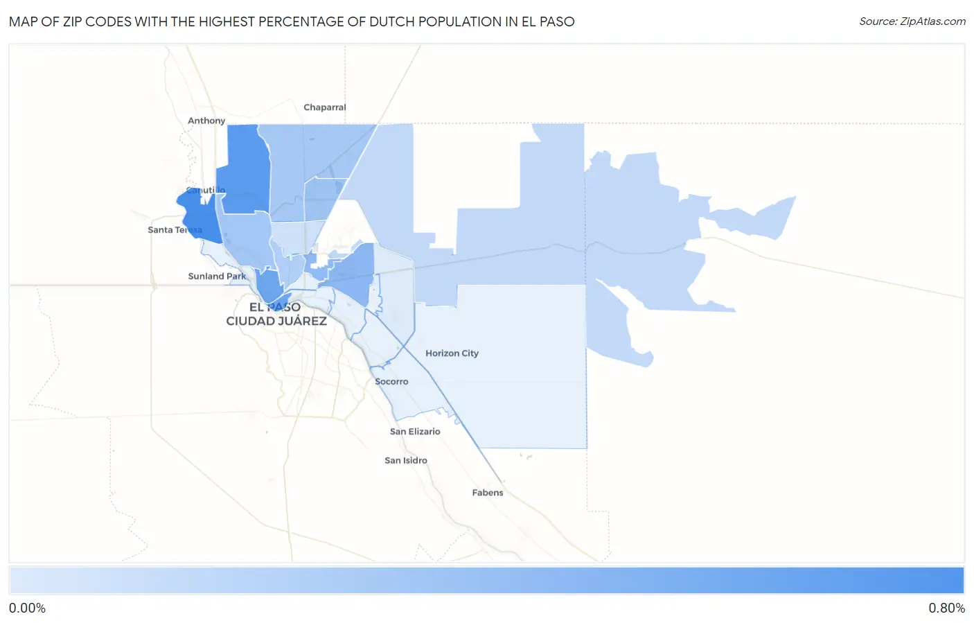 Zip Codes with the Highest Percentage of Dutch Population in El Paso Map