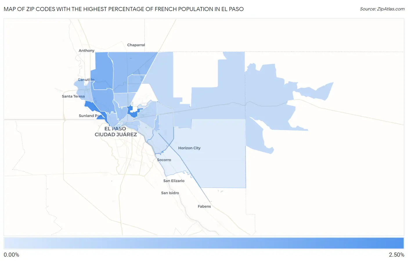 Zip Codes with the Highest Percentage of French Population in El Paso Map