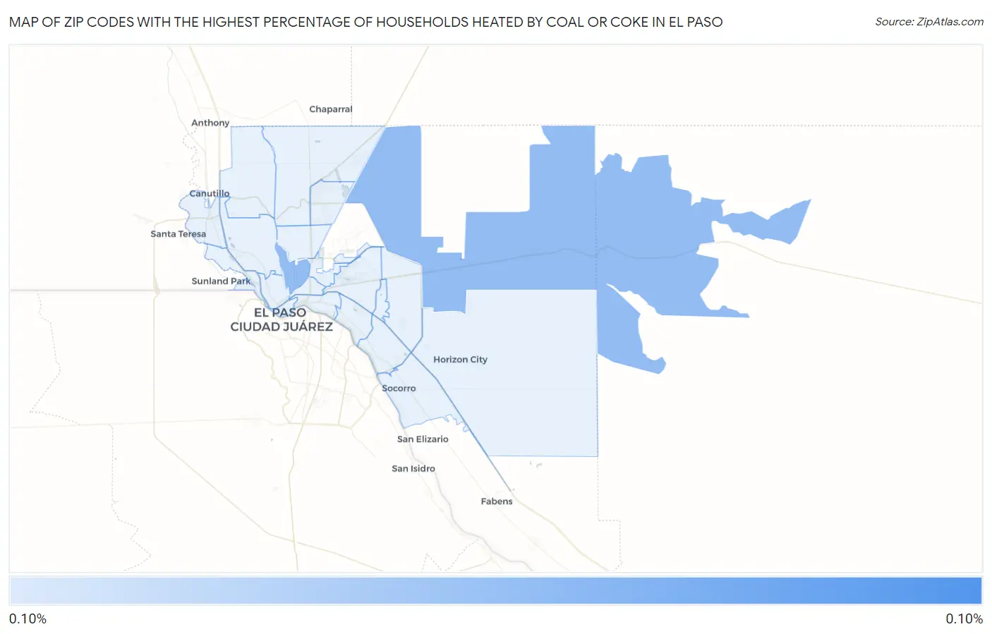 Zip Codes with the Highest Percentage of Households Heated by Coal or Coke in El Paso Map