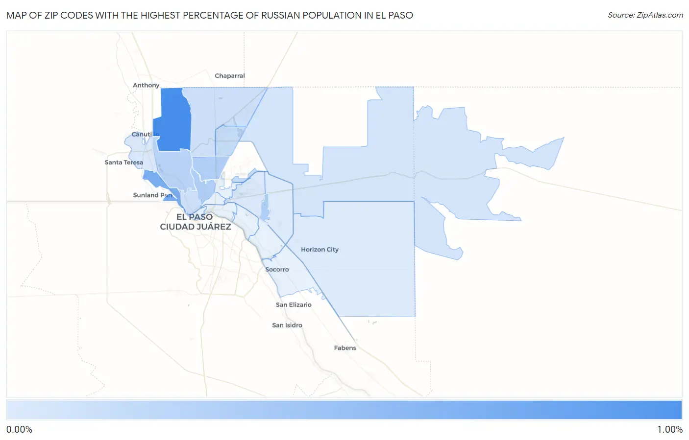 Zip Codes with the Highest Percentage of Russian Population in El Paso Map