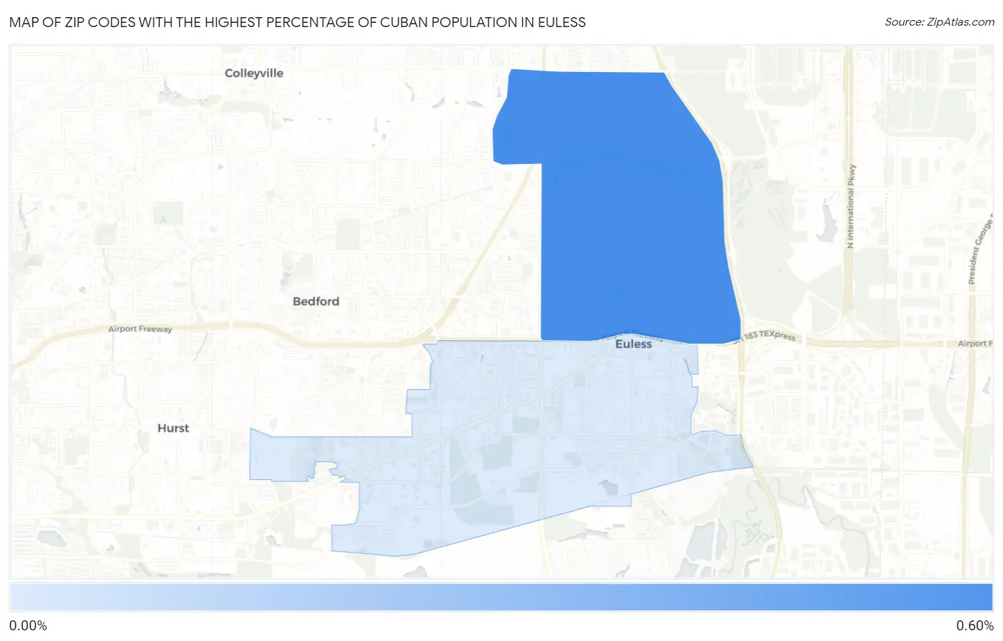 Zip Codes with the Highest Percentage of Cuban Population in Euless Map