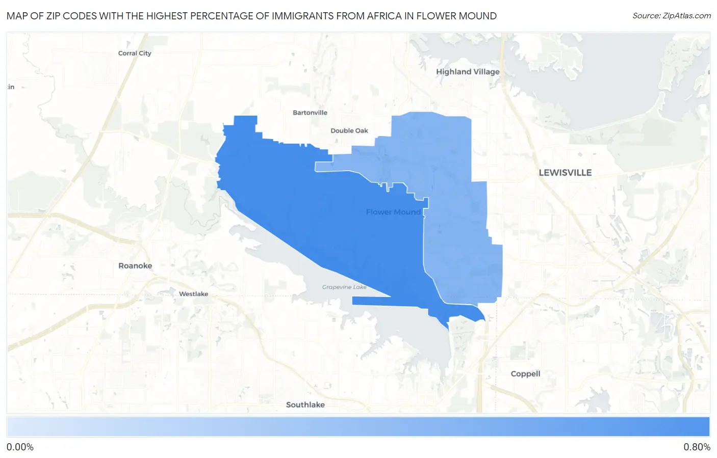 Zip Codes with the Highest Percentage of Immigrants from Africa in Flower Mound Map