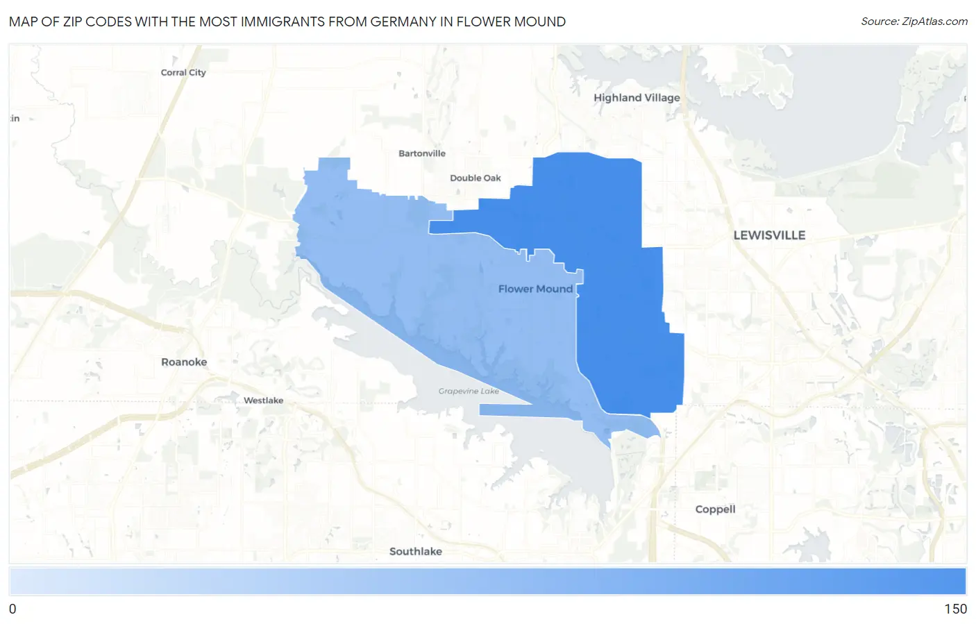Zip Codes with the Most Immigrants from Germany in Flower Mound Map