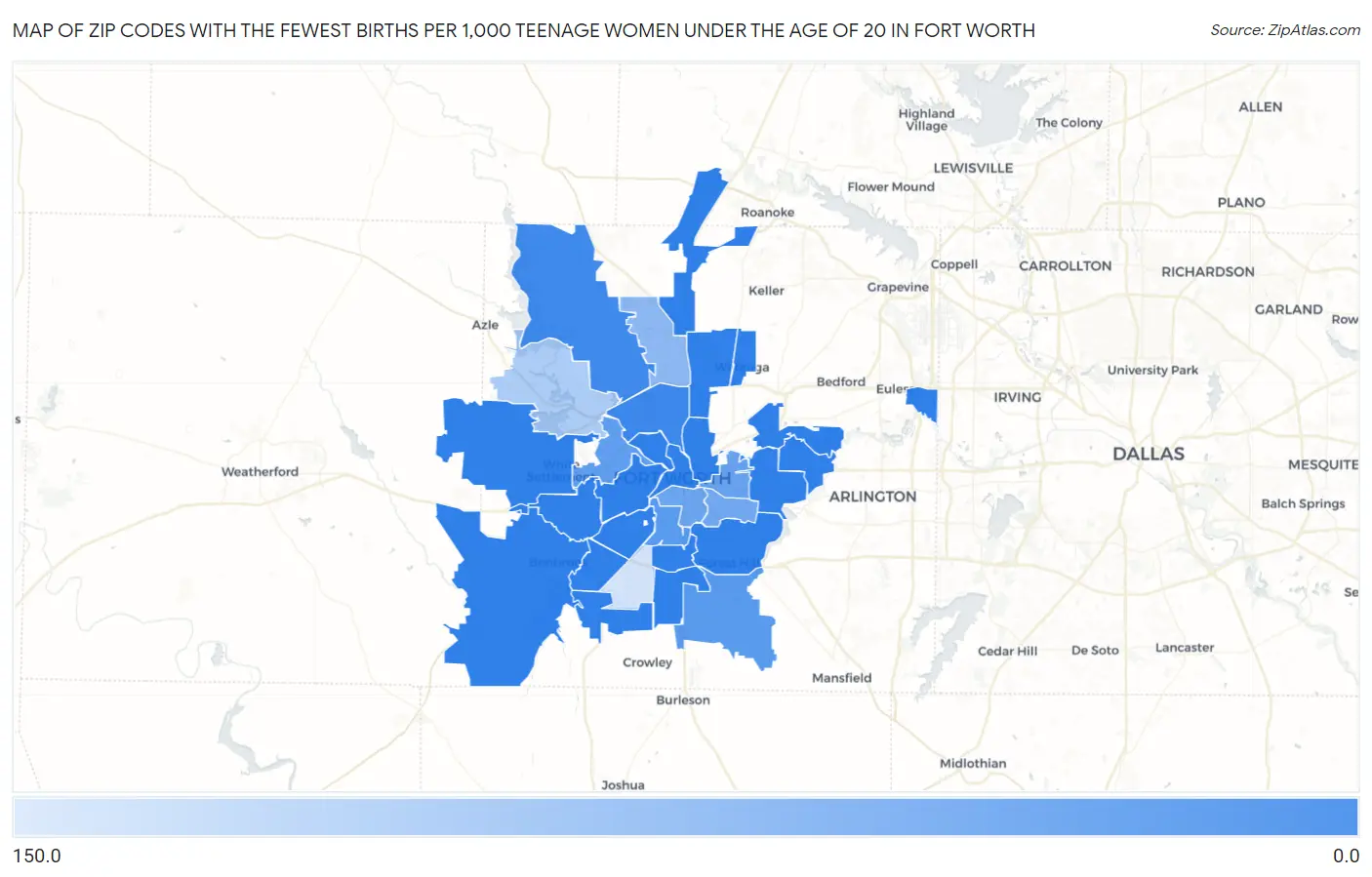 Zip Codes with the Fewest Births per 1,000 Teenage Women Under the Age of 20 in Fort Worth Map