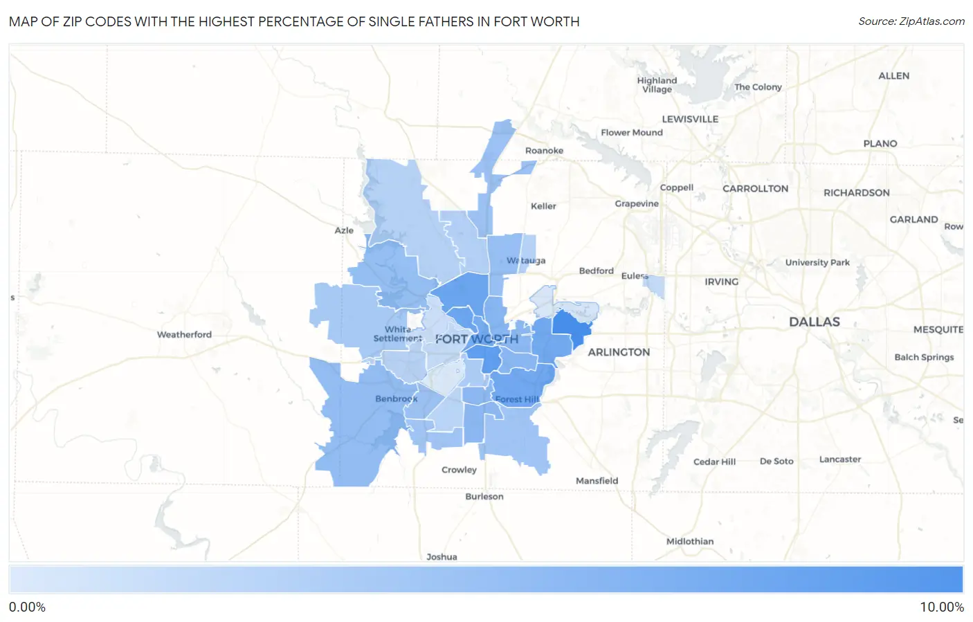 Zip Codes with the Highest Percentage of Single Fathers in Fort Worth Map