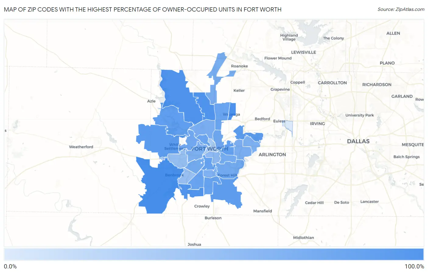 Zip Codes with the Highest Percentage of Owner-Occupied Units in Fort Worth Map