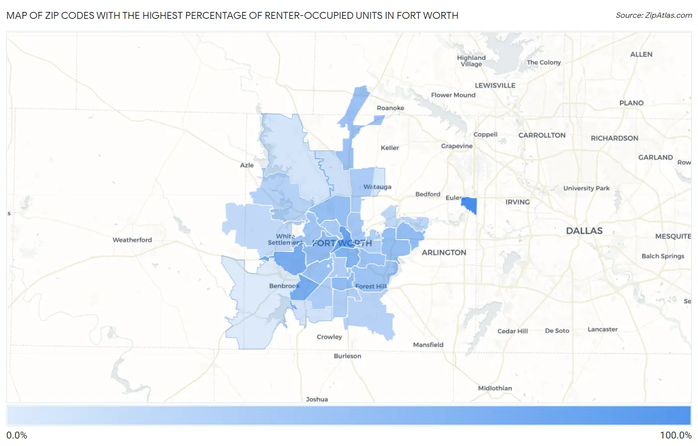 Zip Codes with the Highest Percentage of Renter-Occupied Units in Fort Worth Map
