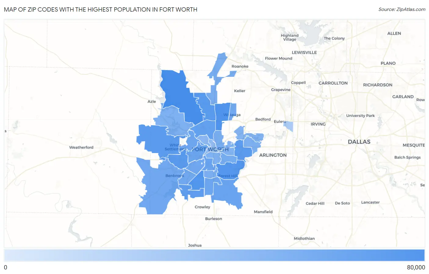 Zip Codes with the Highest Population in Fort Worth Map