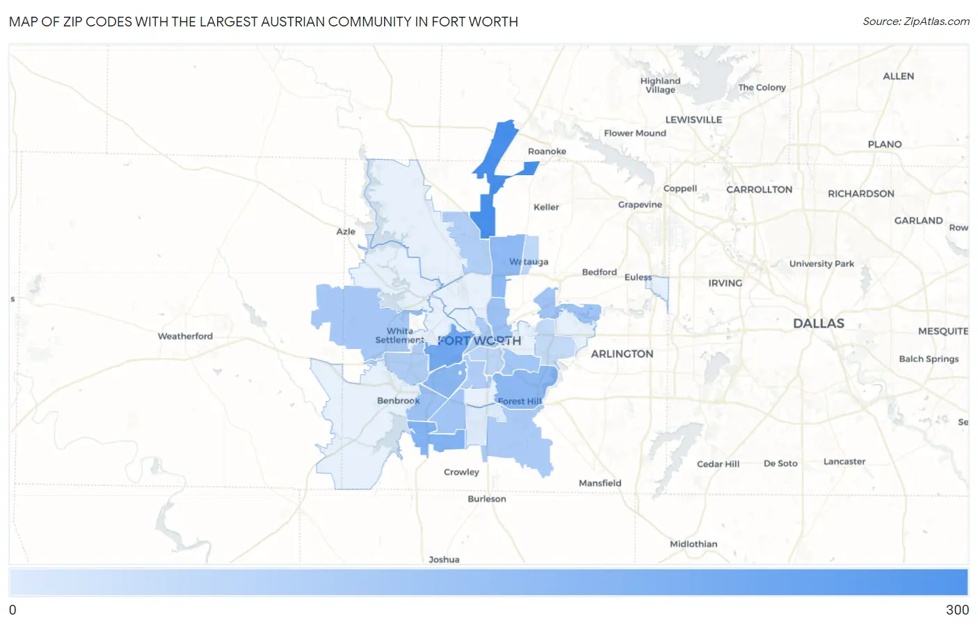 Zip Codes with the Largest Austrian Community in Fort Worth Map