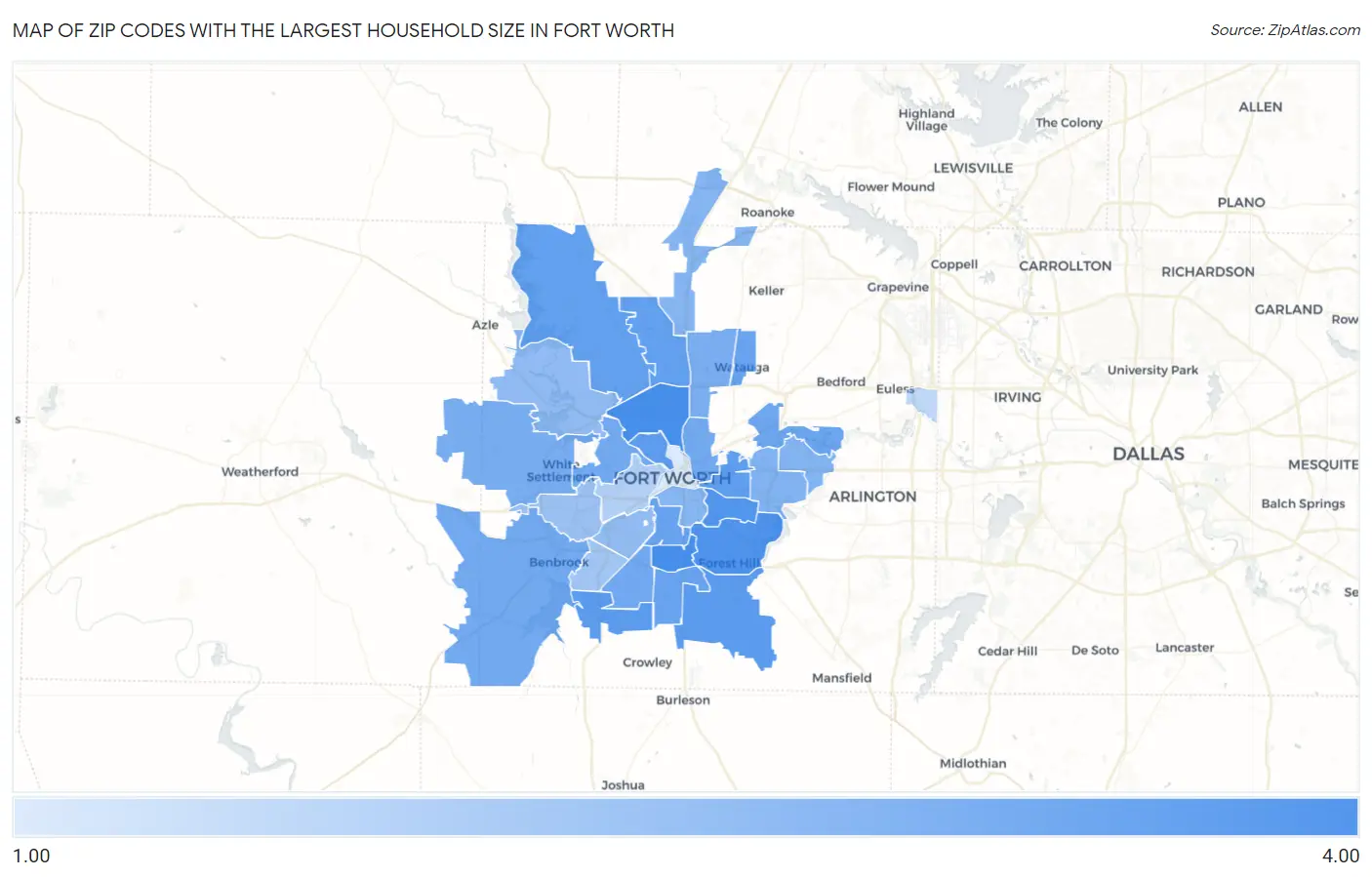 Zip Codes with the Largest Household Size in Fort Worth Map