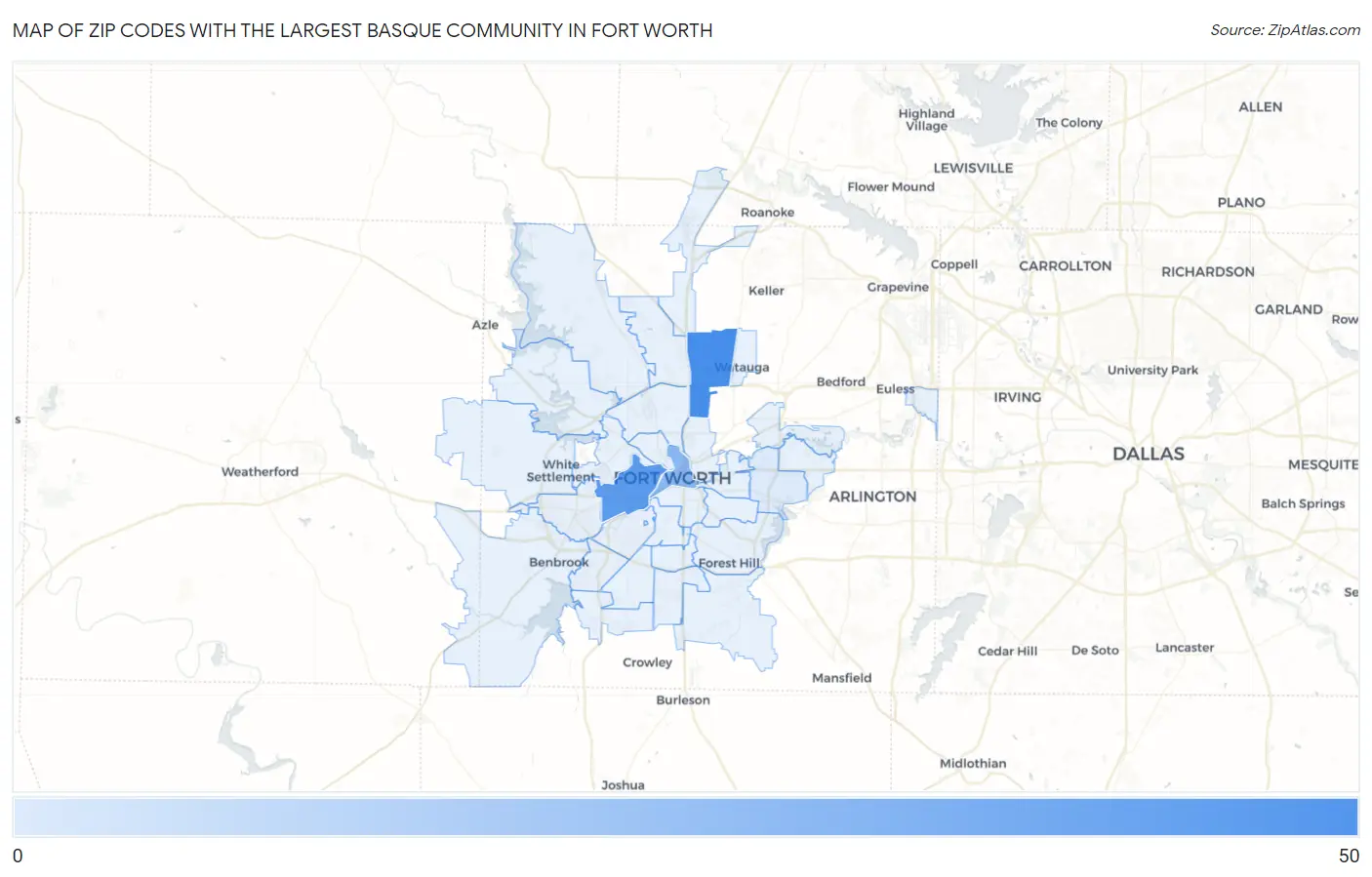Zip Codes with the Largest Basque Community in Fort Worth Map