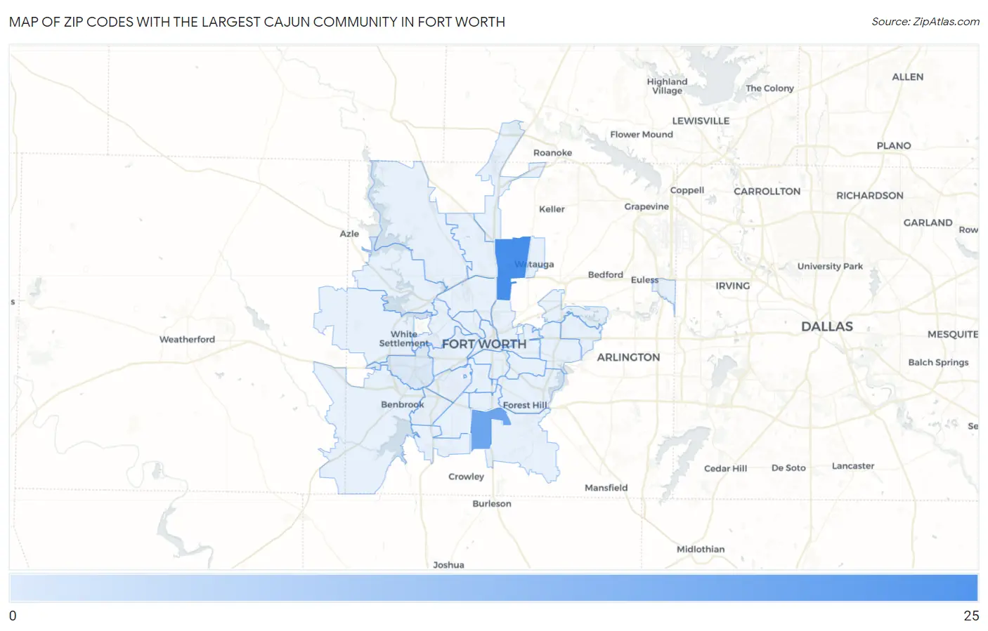 Zip Codes with the Largest Cajun Community in Fort Worth Map