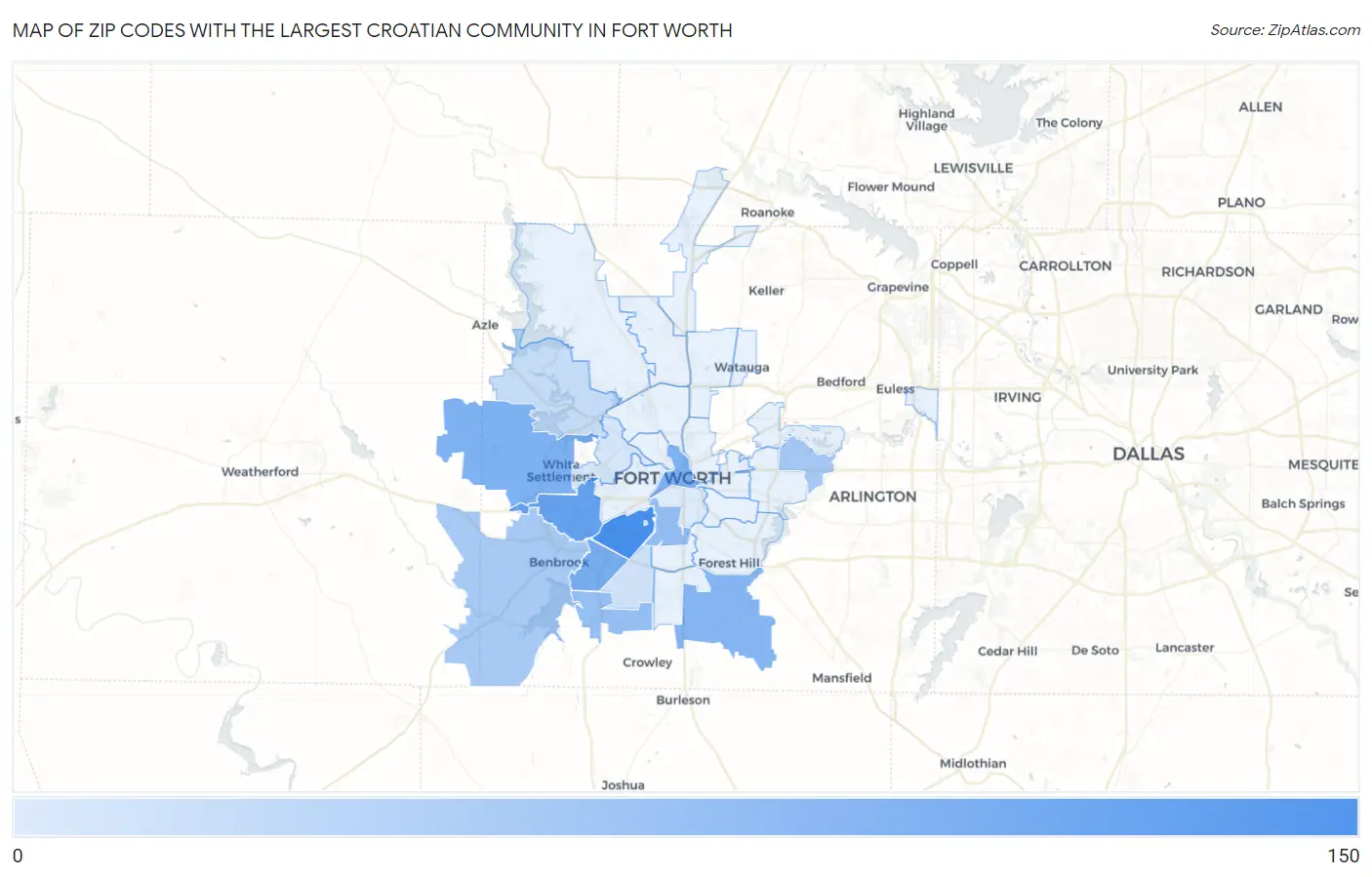 Zip Codes with the Largest Croatian Community in Fort Worth Map
