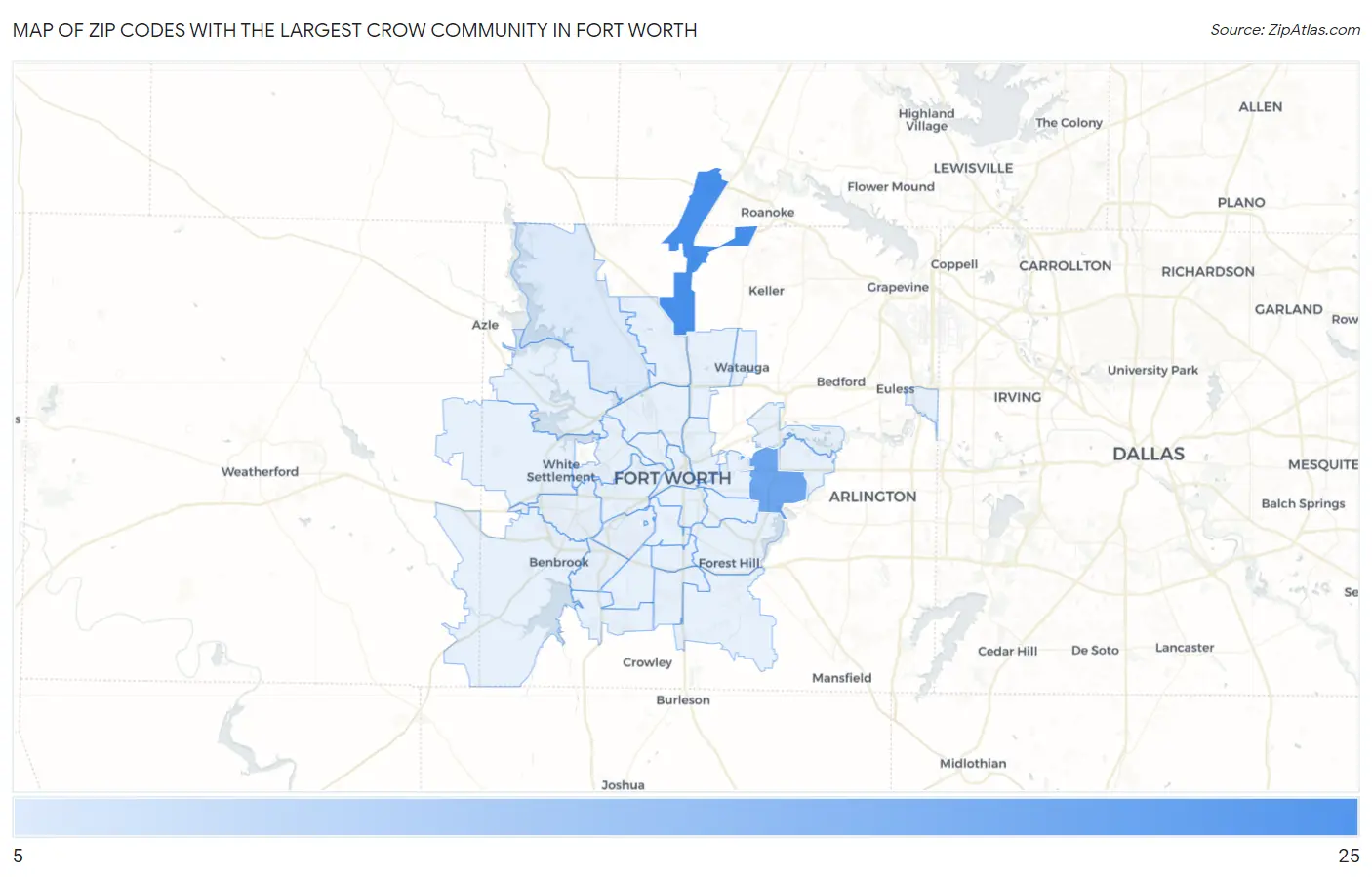 Zip Codes with the Largest Crow Community in Fort Worth Map
