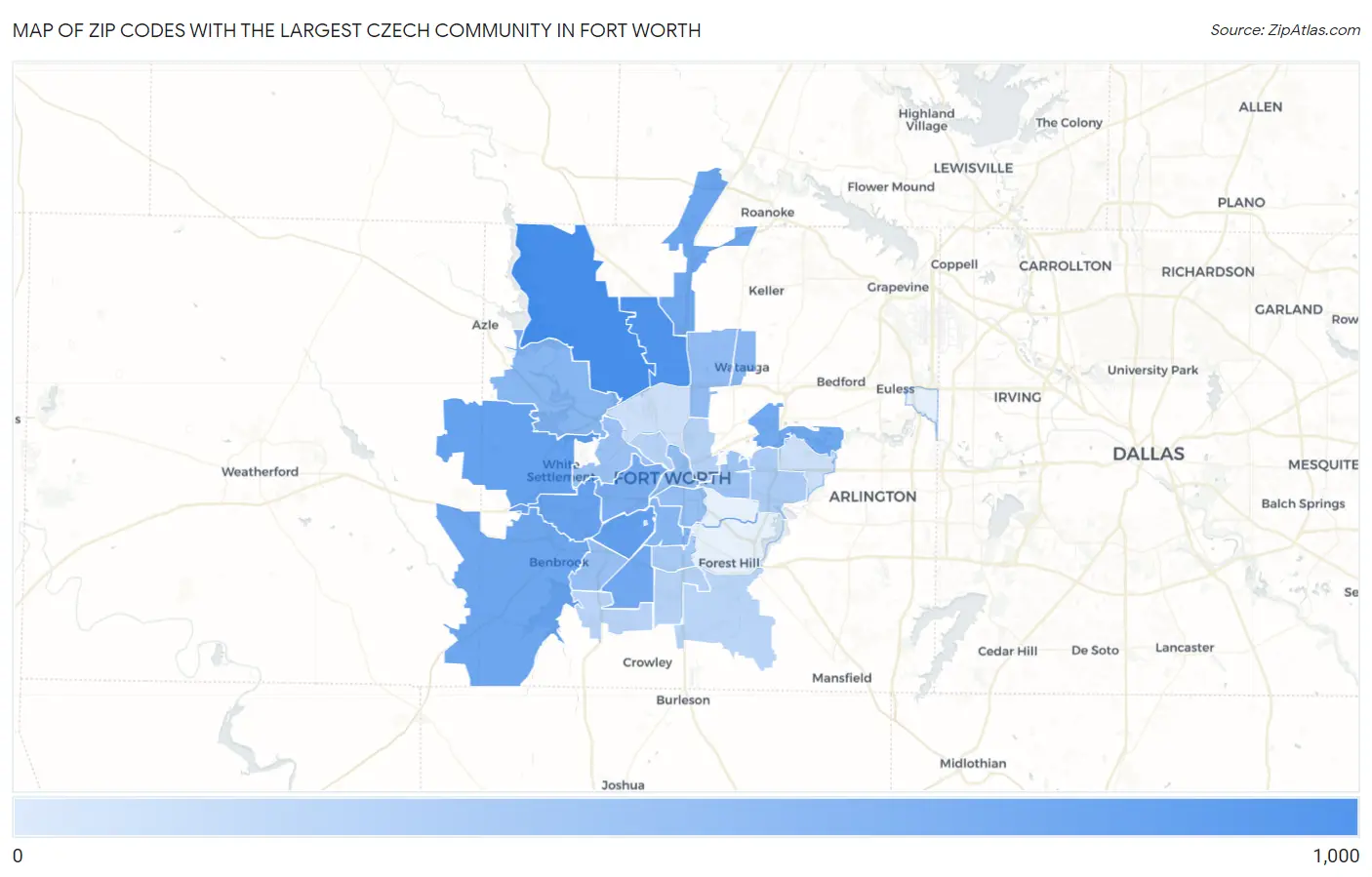 Zip Codes with the Largest Czech Community in Fort Worth Map