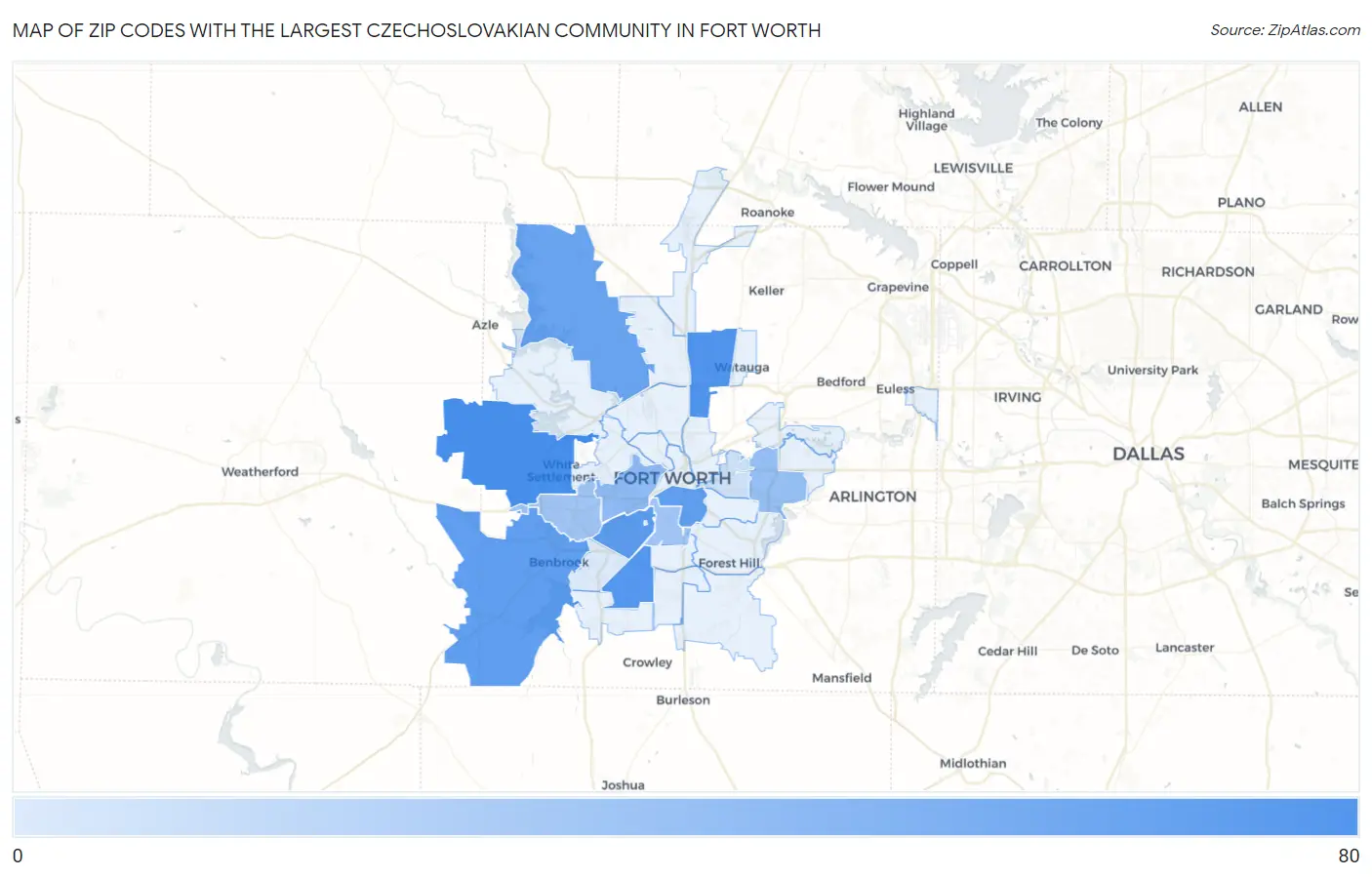 Zip Codes with the Largest Czechoslovakian Community in Fort Worth Map