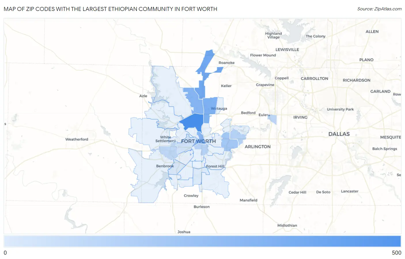 Zip Codes with the Largest Ethiopian Community in Fort Worth Map