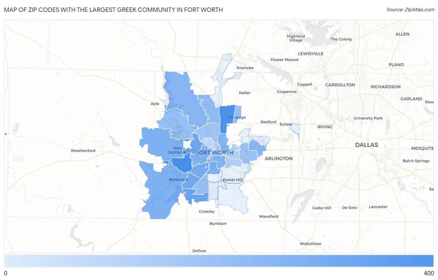 Zip Codes with the Largest Greek Community in Fort Worth Map