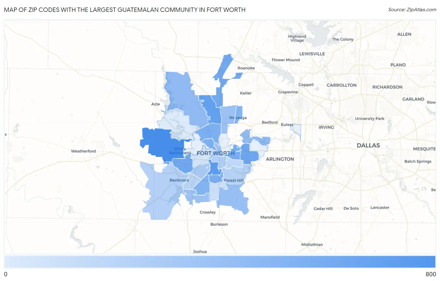 Zip Codes with the Largest Guatemalan Community in Fort Worth Map