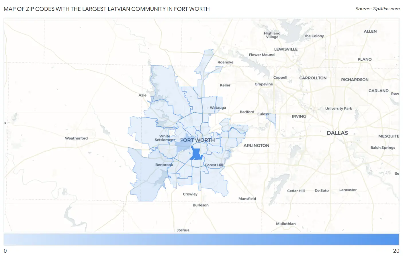 Zip Codes with the Largest Latvian Community in Fort Worth Map