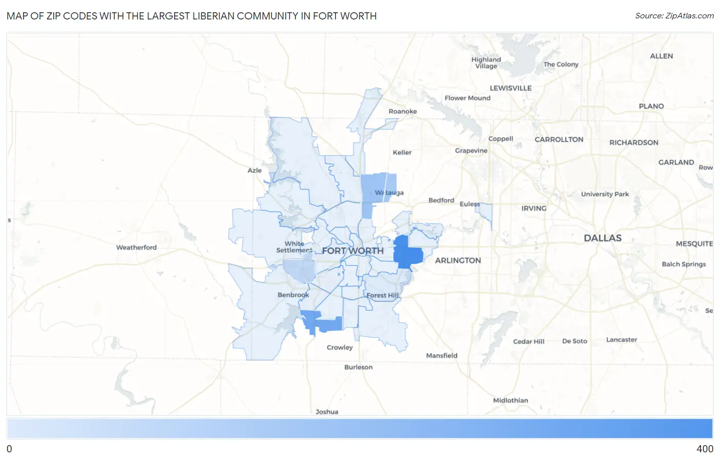 Zip Codes with the Largest Liberian Community in Fort Worth Map