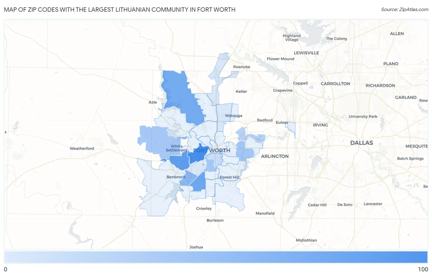Zip Codes with the Largest Lithuanian Community in Fort Worth Map