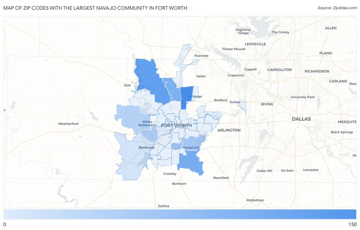 Zip Codes with the Largest Navajo Community in Fort Worth Map