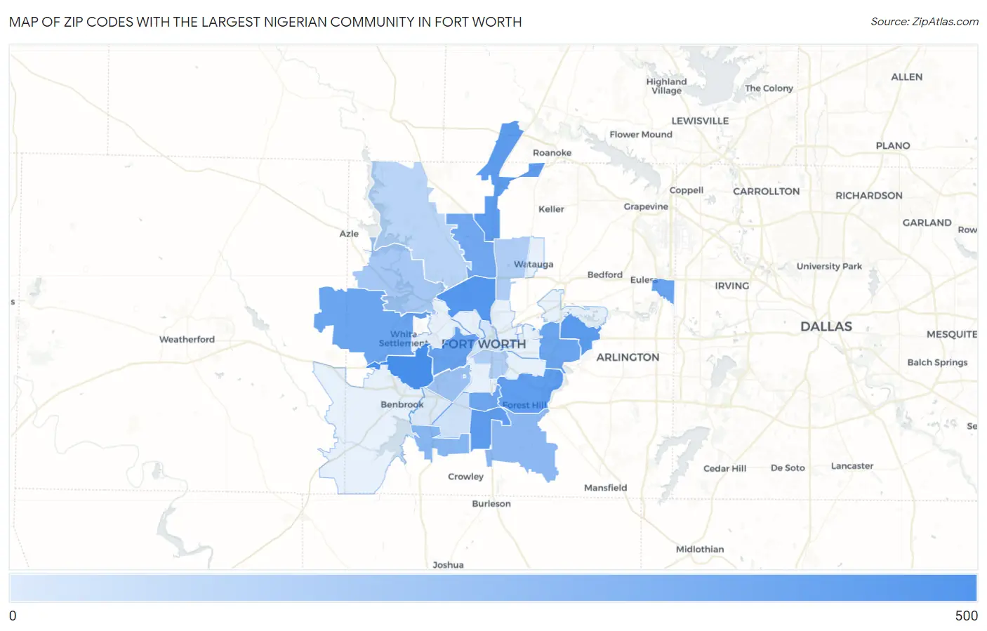 Zip Codes with the Largest Nigerian Community in Fort Worth Map