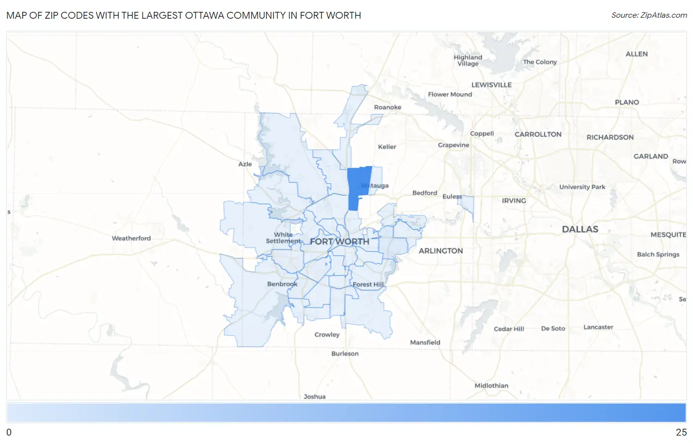 Zip Codes with the Largest Ottawa Community in Fort Worth Map