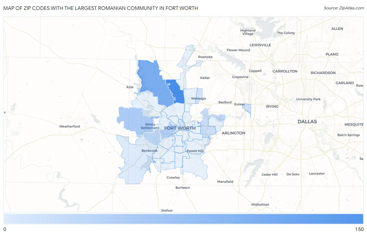 Zip Codes with the Largest Romanian Community in Fort Worth Map