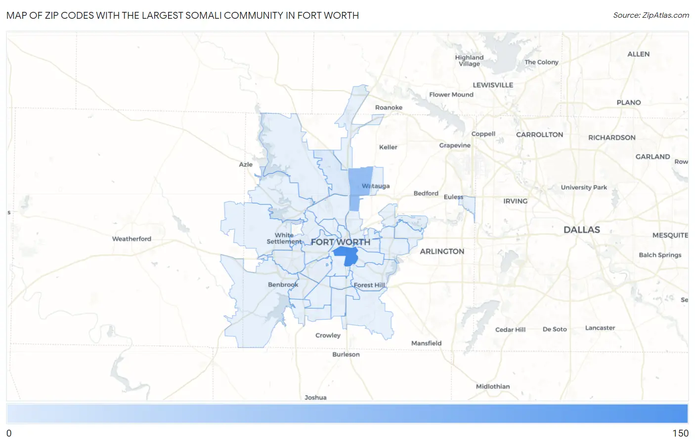 Zip Codes with the Largest Somali Community in Fort Worth Map