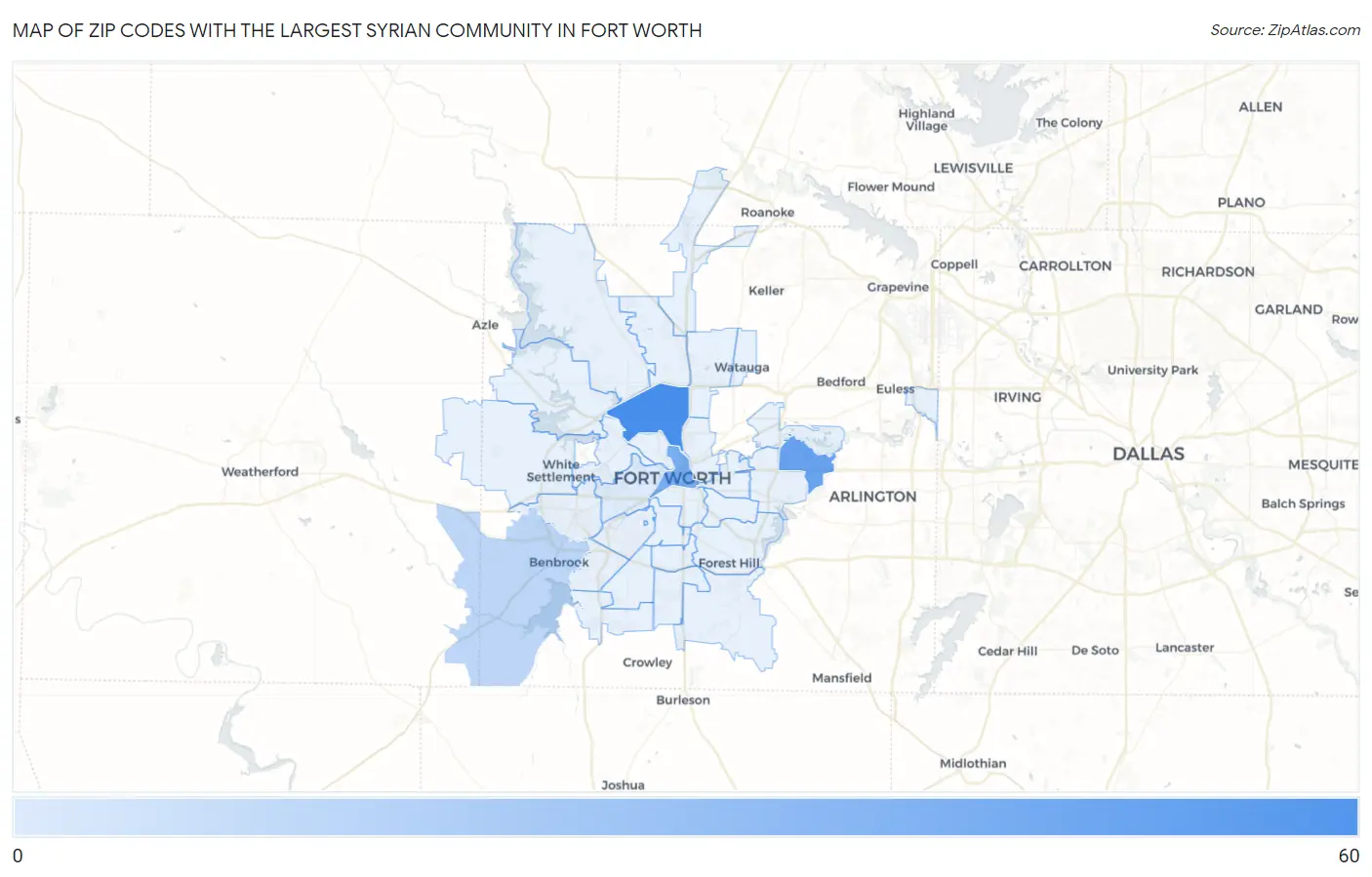 Zip Codes with the Largest Syrian Community in Fort Worth Map