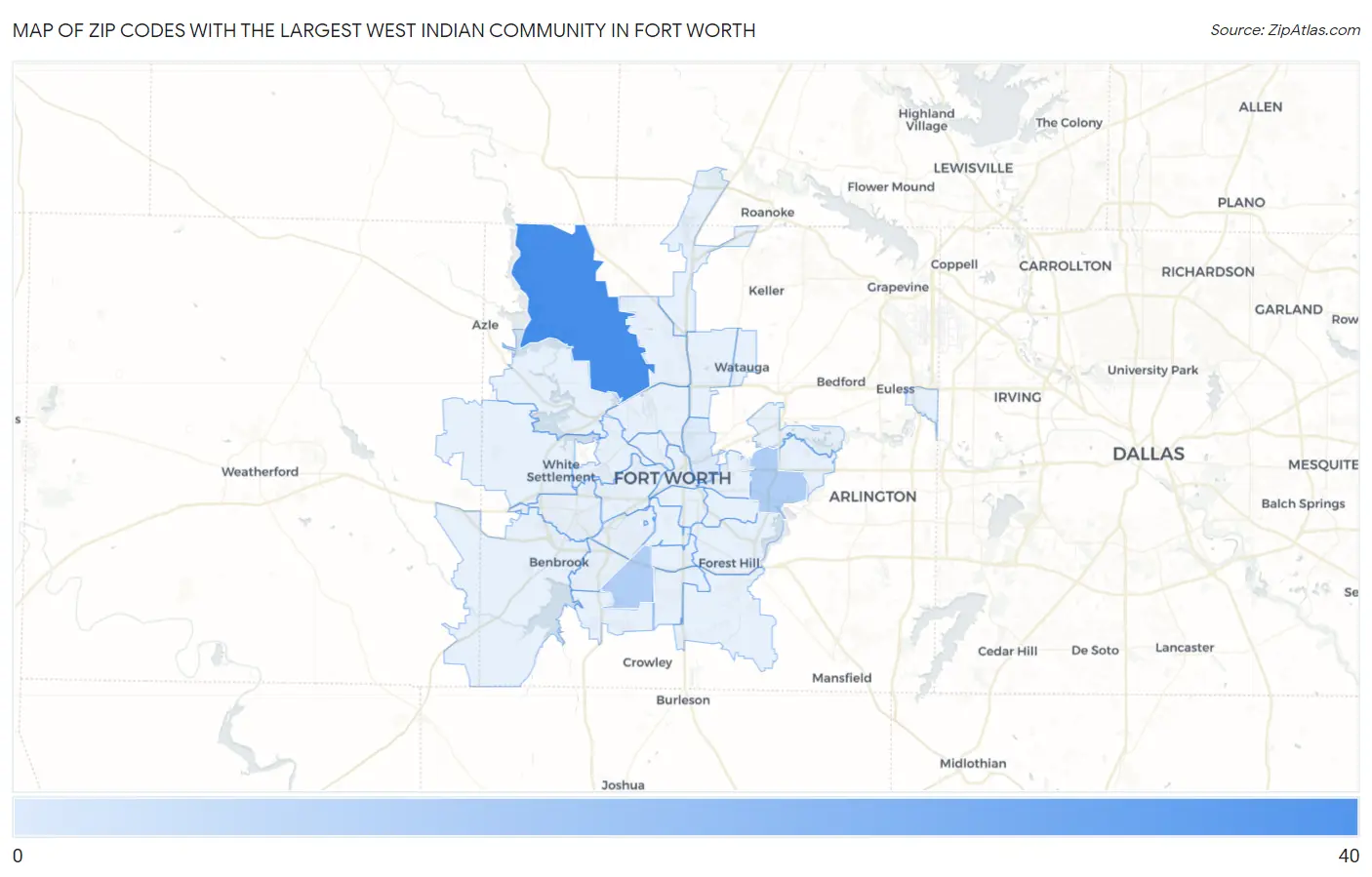 Zip Codes with the Largest West Indian Community in Fort Worth Map