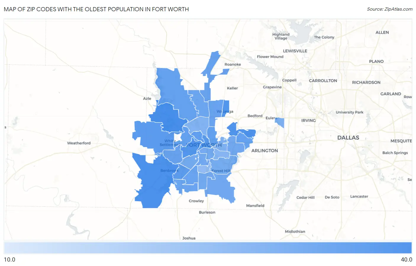 Zip Codes with the Oldest Population in Fort Worth Map