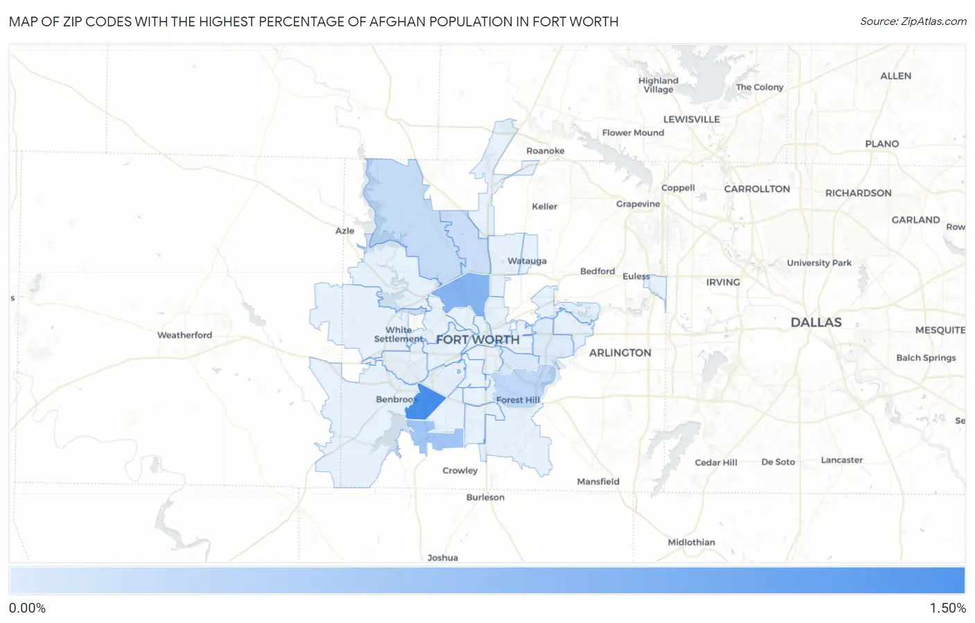 Zip Codes with the Highest Percentage of Afghan Population in Fort Worth Map