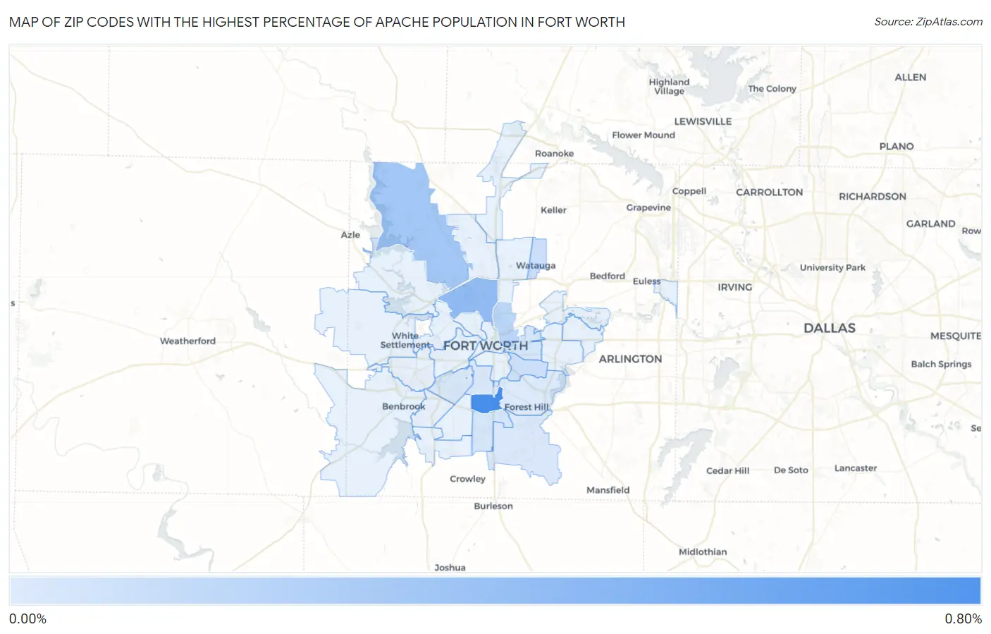 Zip Codes with the Highest Percentage of Apache Population in Fort Worth Map