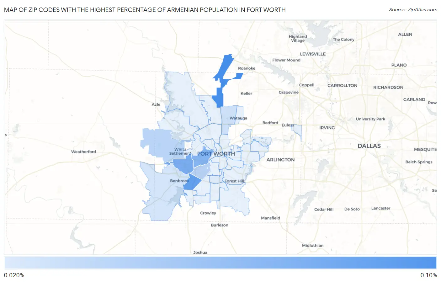 Zip Codes with the Highest Percentage of Armenian Population in Fort Worth Map