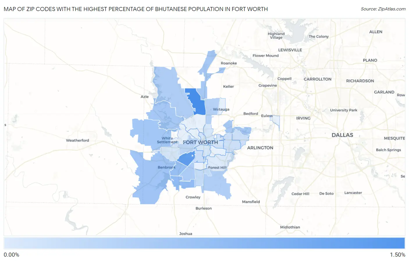 Zip Codes with the Highest Percentage of Bhutanese Population in Fort Worth Map
