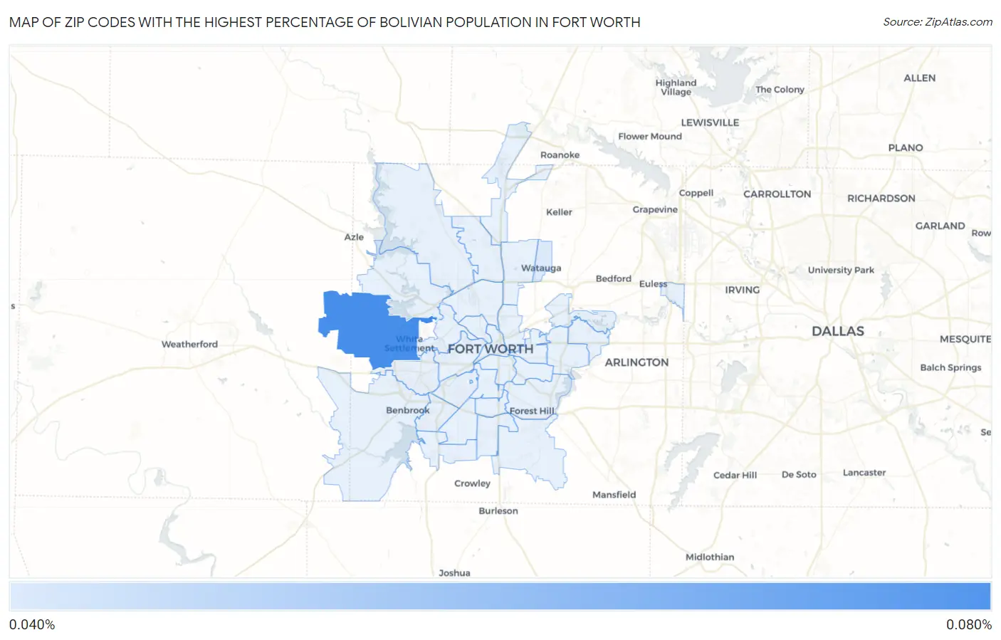 Zip Codes with the Highest Percentage of Bolivian Population in Fort Worth Map