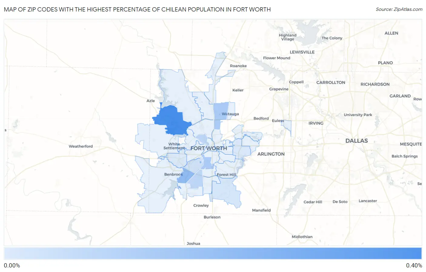 Zip Codes with the Highest Percentage of Chilean Population in Fort Worth Map