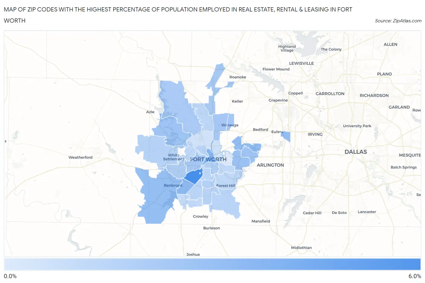 Zip Codes with the Highest Percentage of Population Employed in Real Estate, Rental & Leasing in Fort Worth Map