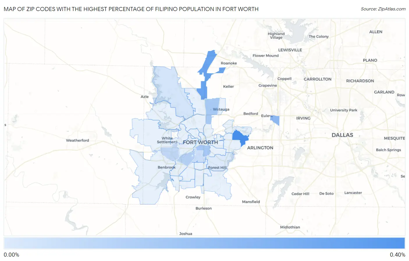 Zip Codes with the Highest Percentage of Filipino Population in Fort Worth Map