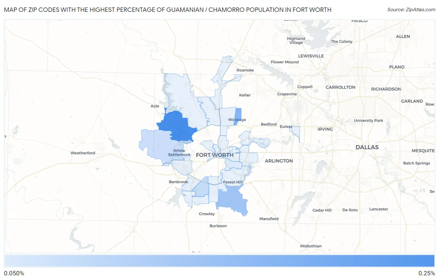 Zip Codes with the Highest Percentage of Guamanian / Chamorro Population in Fort Worth Map