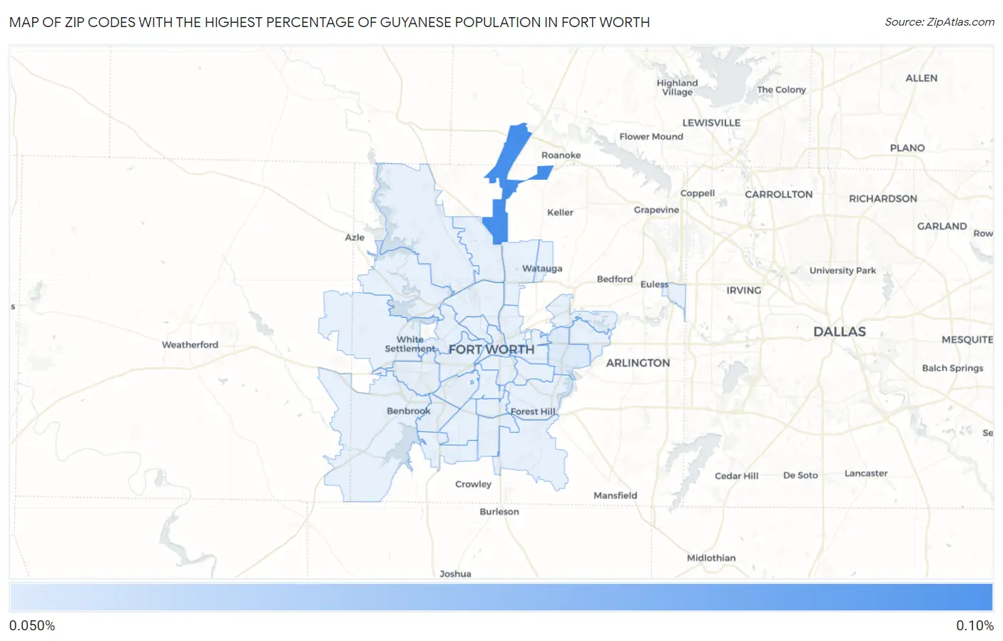 Zip Codes with the Highest Percentage of Guyanese Population in Fort Worth Map