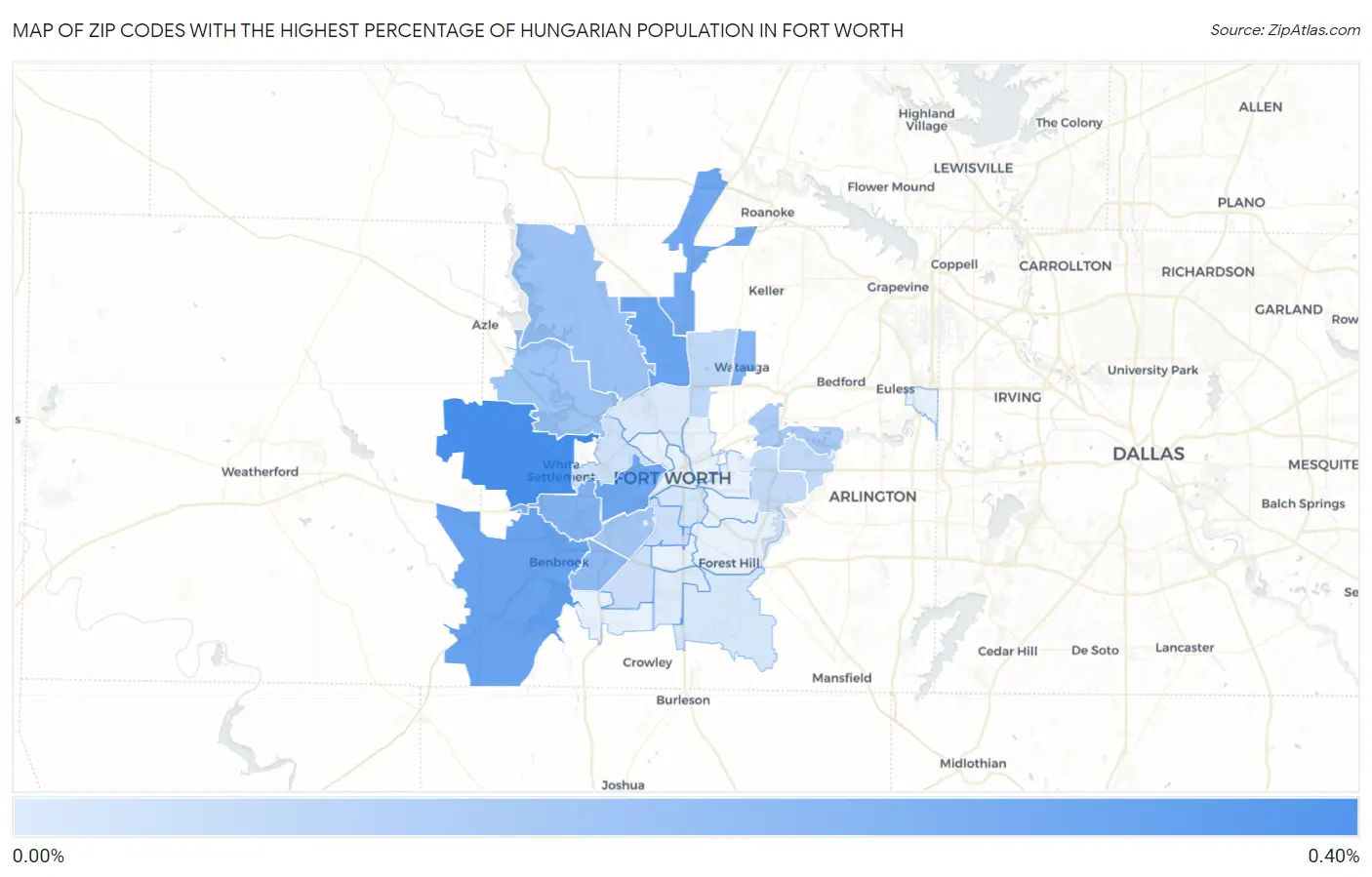 Zip Codes with the Highest Percentage of Hungarian Population in Fort Worth Map